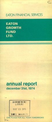 Eaton Growth Fund Limited 1974 cover
