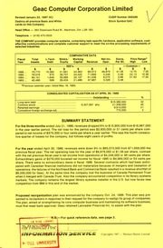 Geac Computer Corporation Limited. Financials. 1986-4-30 1986 cover