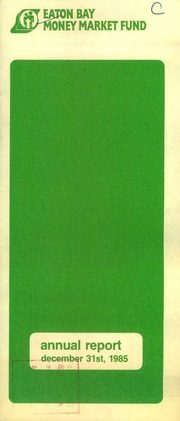 Eaton Bay Money Market Fund 1985 cover
