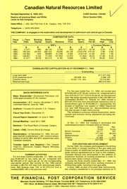Canadian Natural Resources Ltd. Financials. 1984-12-31 1984 cover