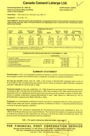 Canada Cement Lafarge Ltd. Financials. 1984-12-31 1984 cover