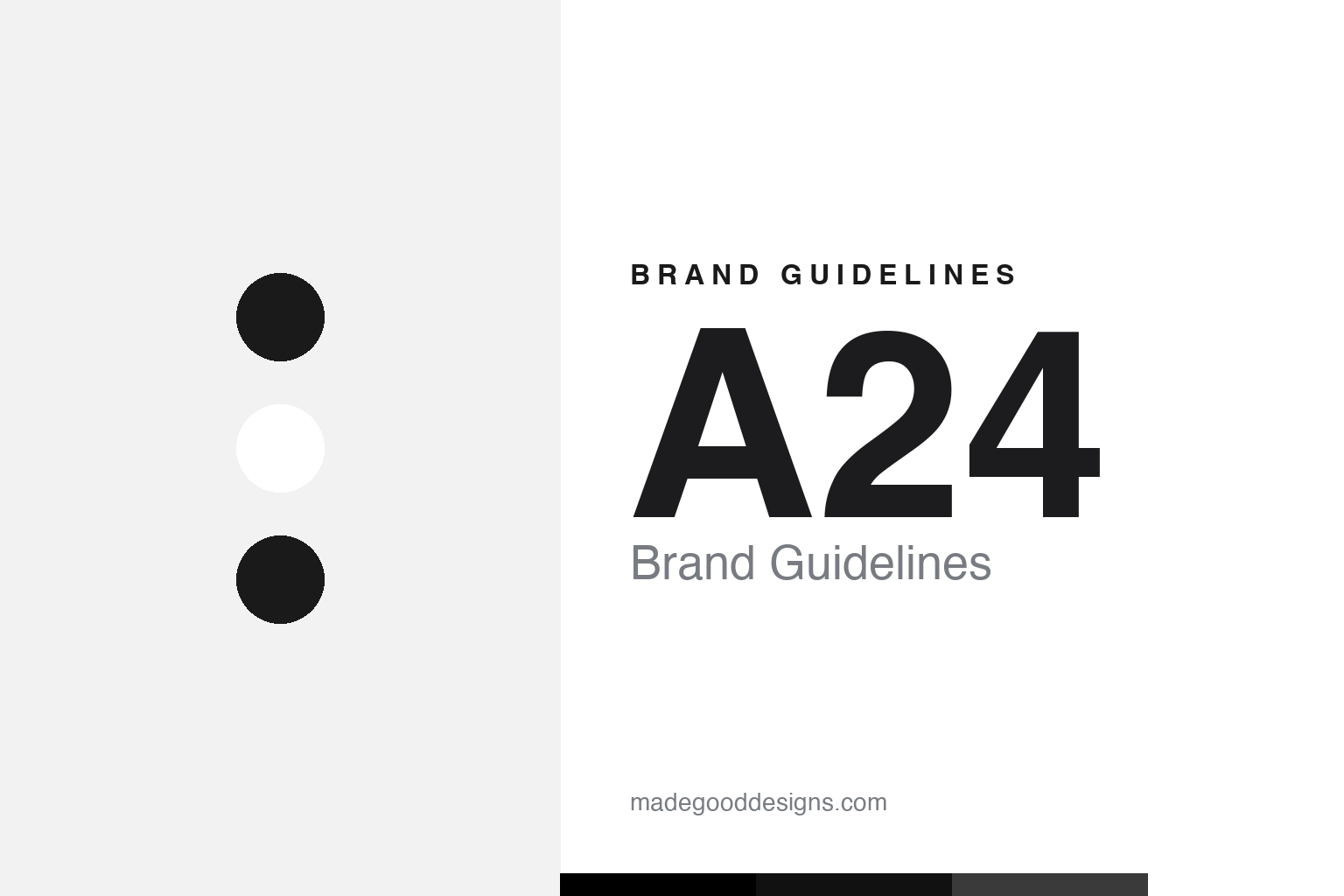 A24 brand guidelines cover — abstract black and white palette homage