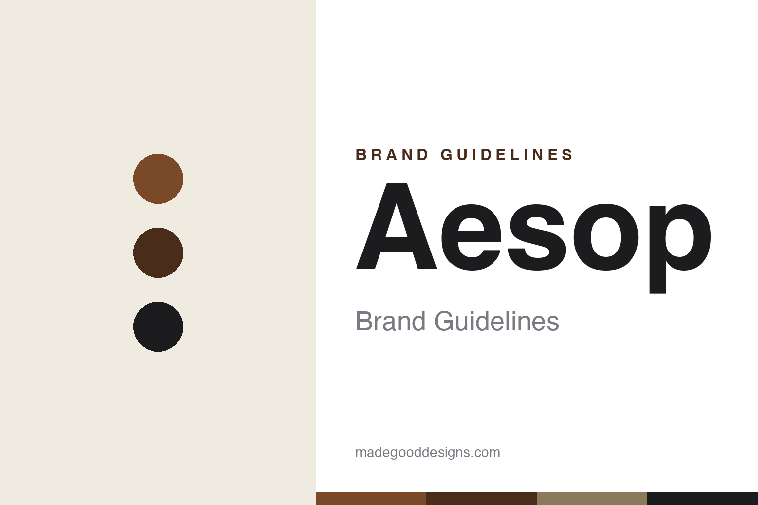 Aesop brand guidelines — amber apothecary palette and flared-sans homage