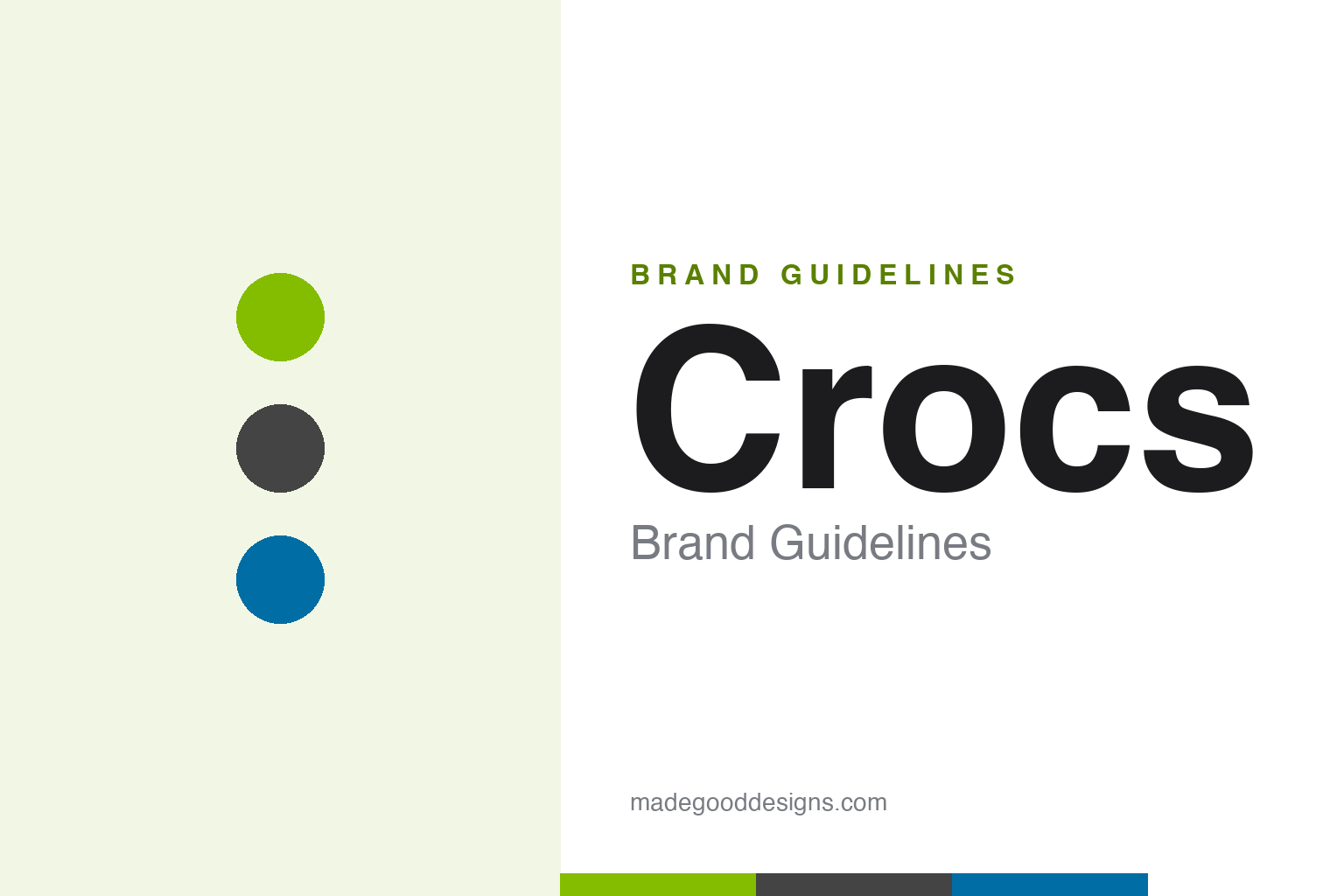 Crocs brand guidelines cover — abstract green and grey palette homage