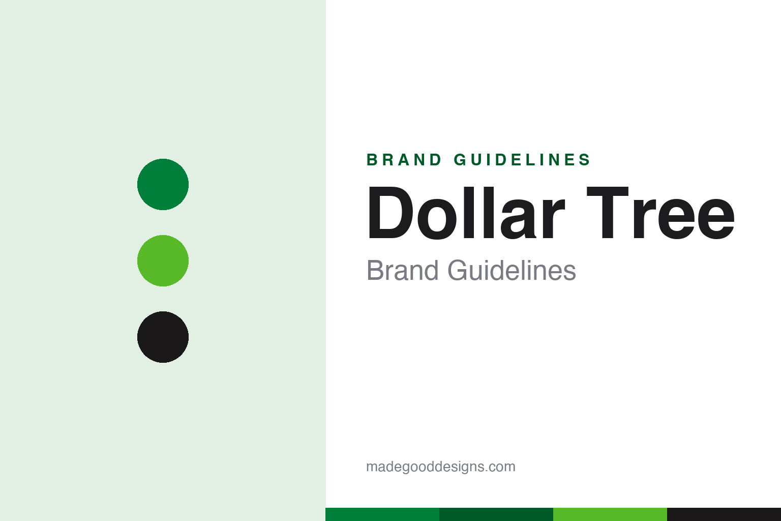 Dollar Tree brand guidelines — abstract green homage cover (palette dots and swatches; not the Dollar Tree logo)
