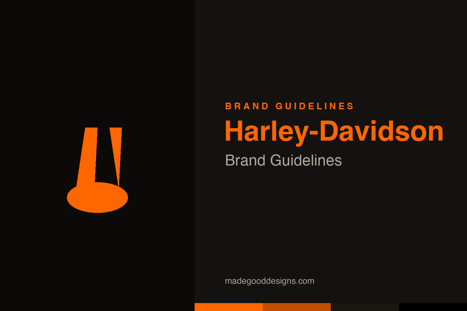 Abstract orange V-twin engine homage for a Harley-Davidson brand guidelines field guide on black