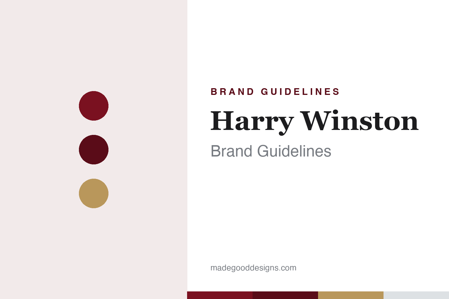 Abstract Harry Winston brand-guidelines cover — deep-red, wine and gold palette dots (homage, not the logo)