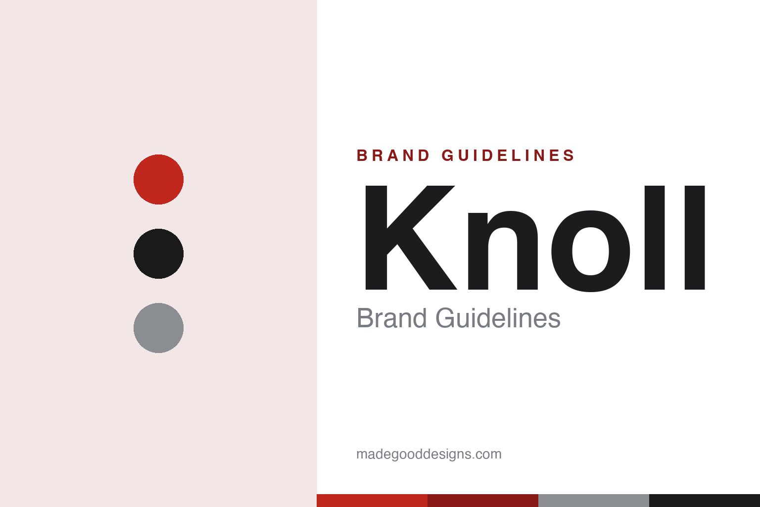 Knoll brand guidelines — warm-red-and-ink Helvetica homage