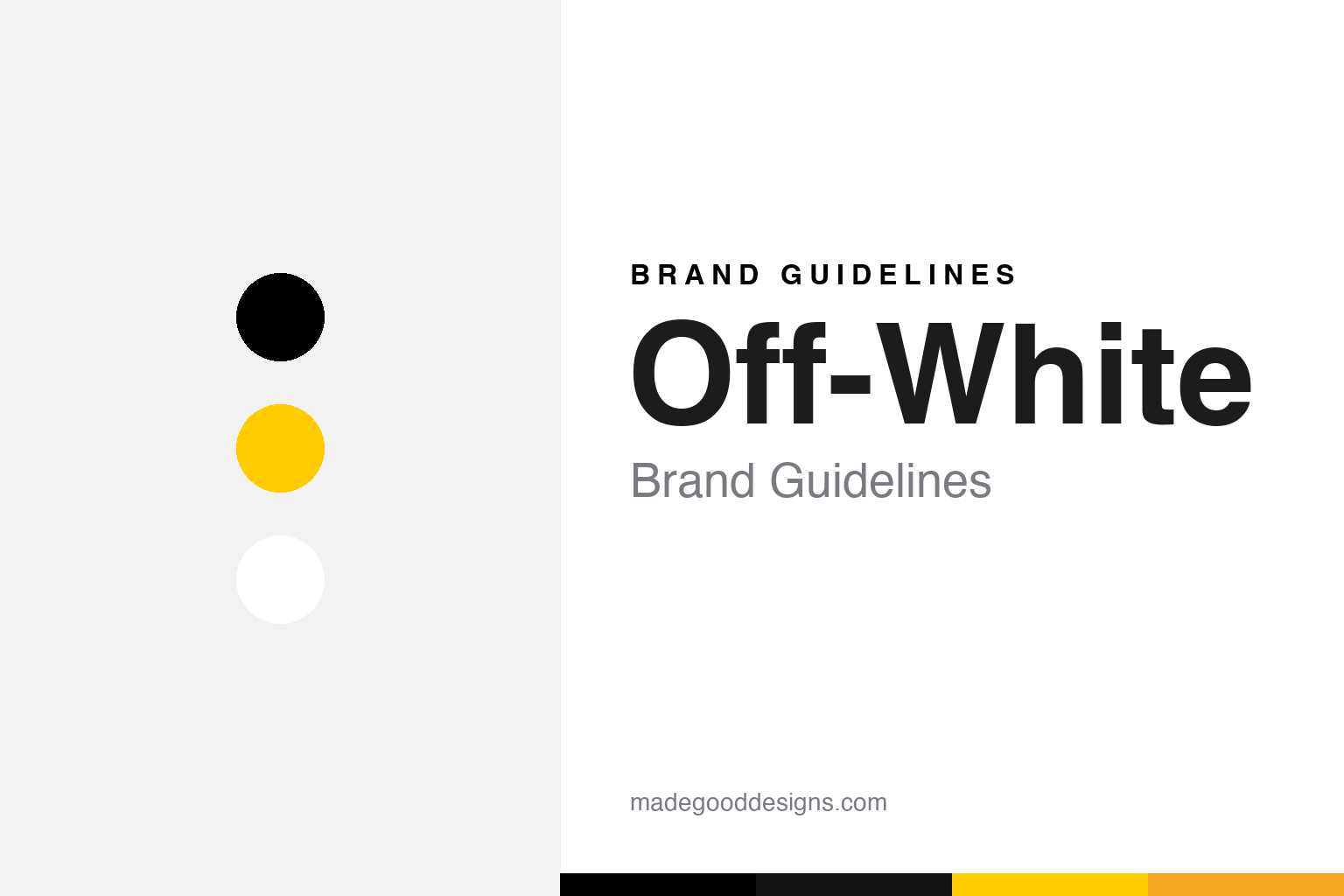 Off-White brand guidelines cover — abstract black, white and caution-yellow palette homage