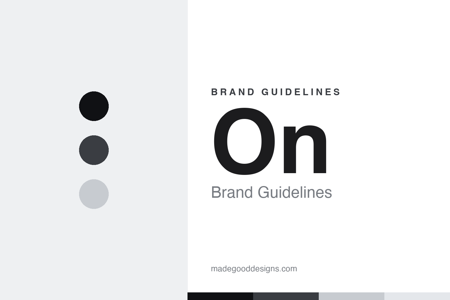 Abstract On Running brand-guidelines cover — ink, graphite and cloud-grey palette dots (homage, not the logo)