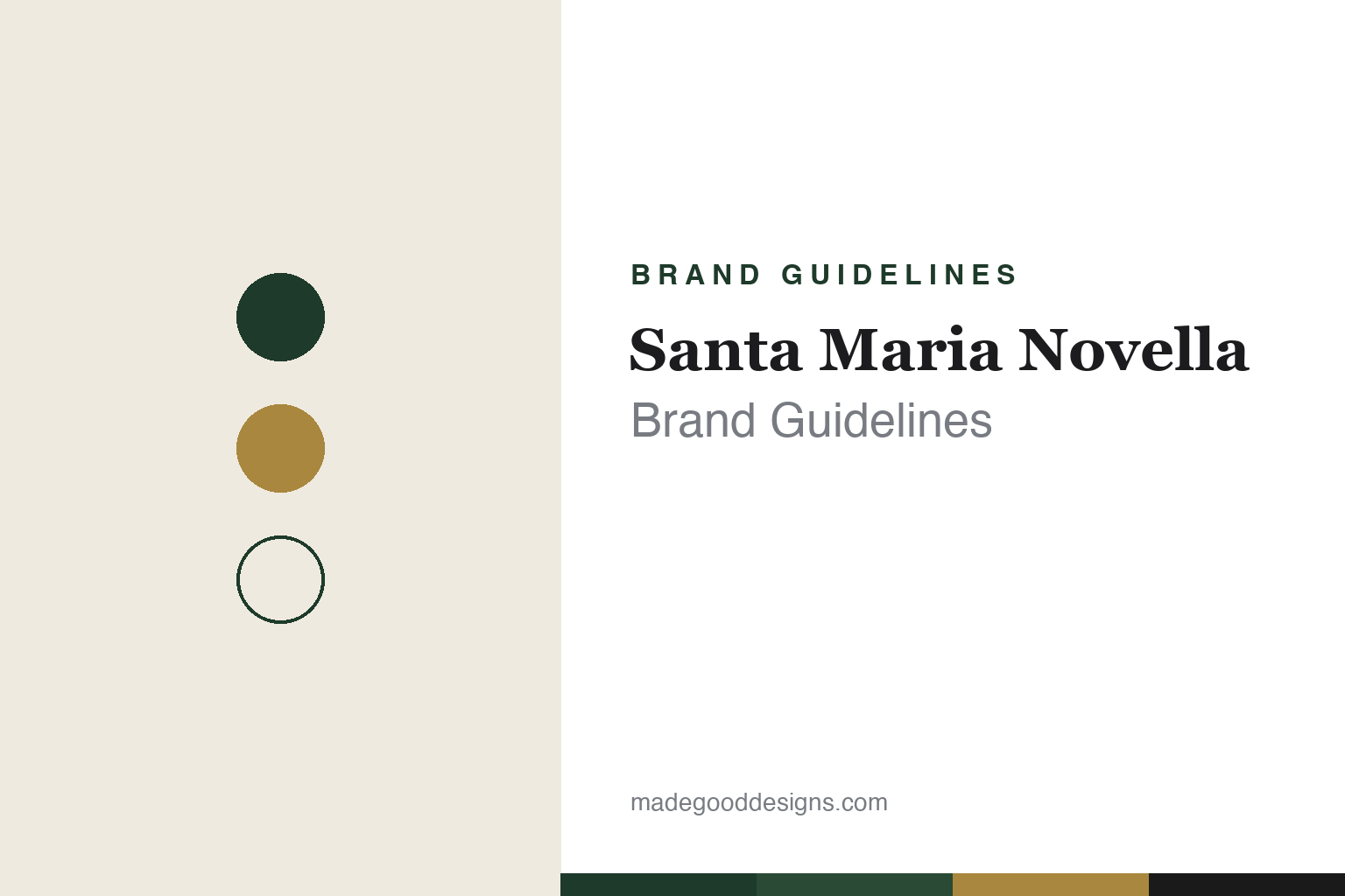 Santa Maria Novella brand guidelines — green-gold-cream heritage palette homage