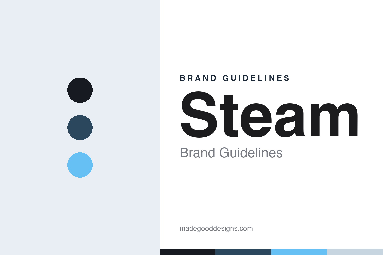 Abstract Steam brand-guidelines cover — deep-navy, steel-blue and sky-blue palette dots (homage, not the logo)
