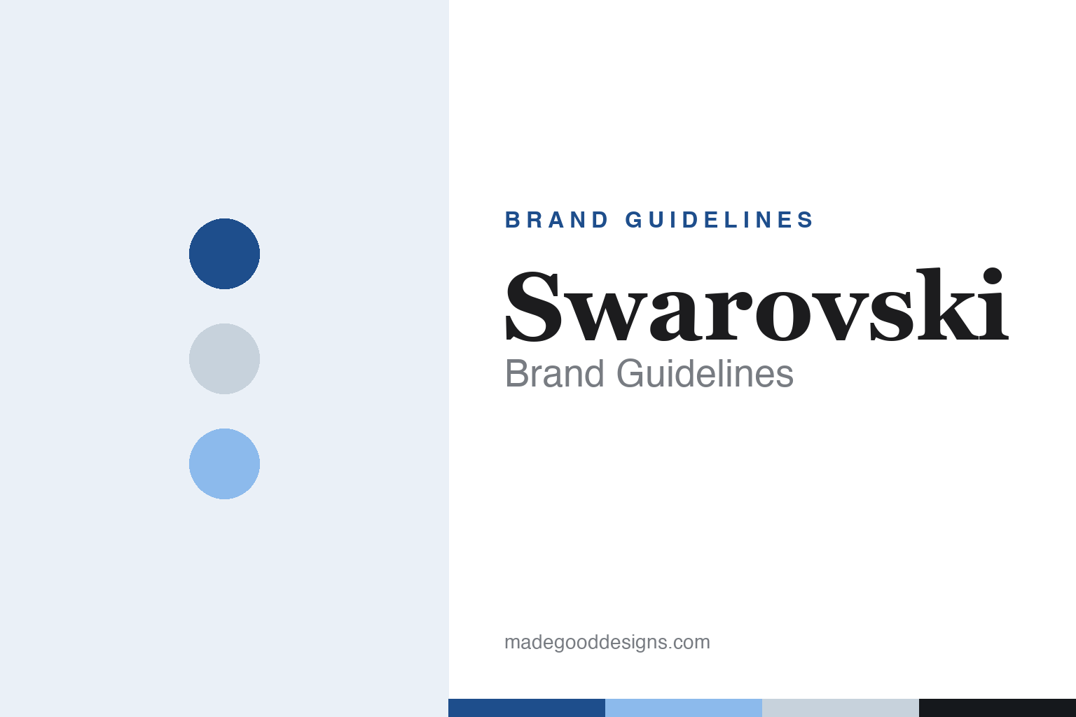 Abstract Swarovski brand-guidelines cover — blue, crystal-silver and sky palette dots (homage, not the logo)