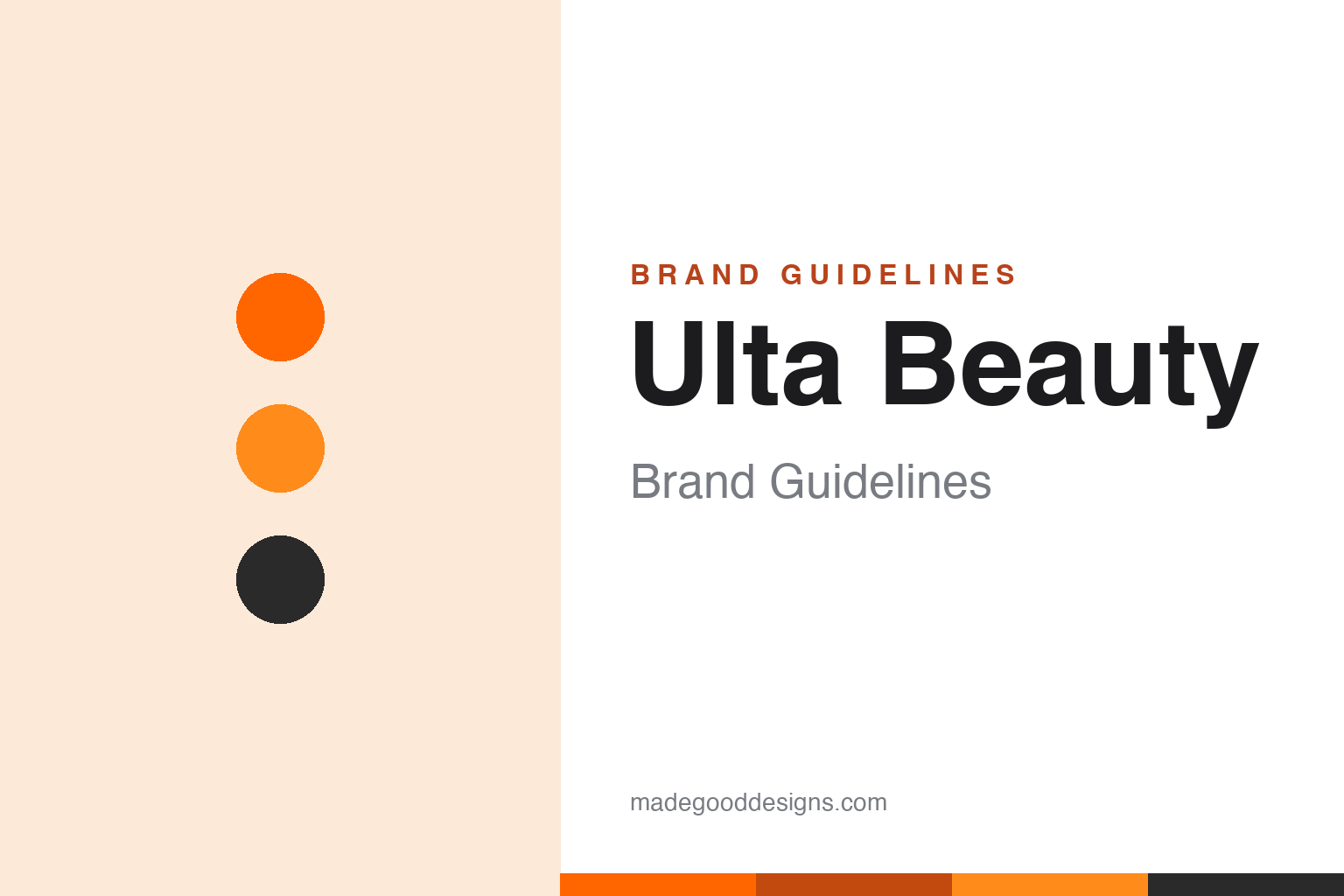 Ulta Beauty brand guidelines — abstract orange homage cover (palette dots and swatches; not the Ulta logo)
