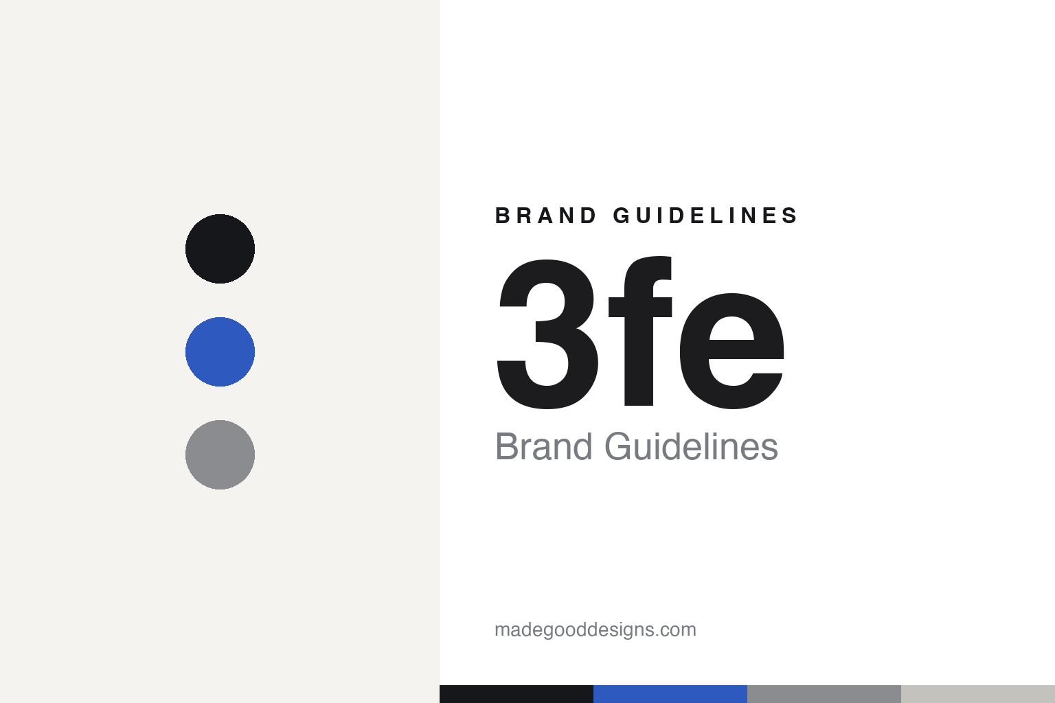 3fe brand guidelines — abstract colour-disc homage (cobalt and mono), not the 3fe wordmark