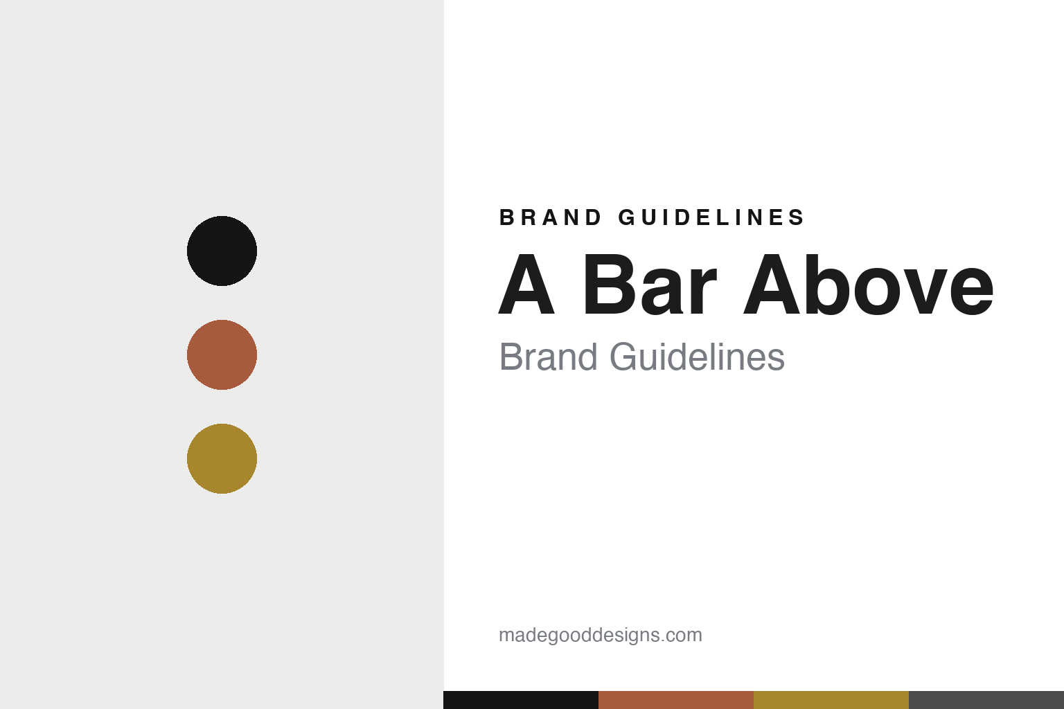 A Bar Above brand guidelines — abstract copper-and-brass colour-disc homage cover; no logo reproduced.