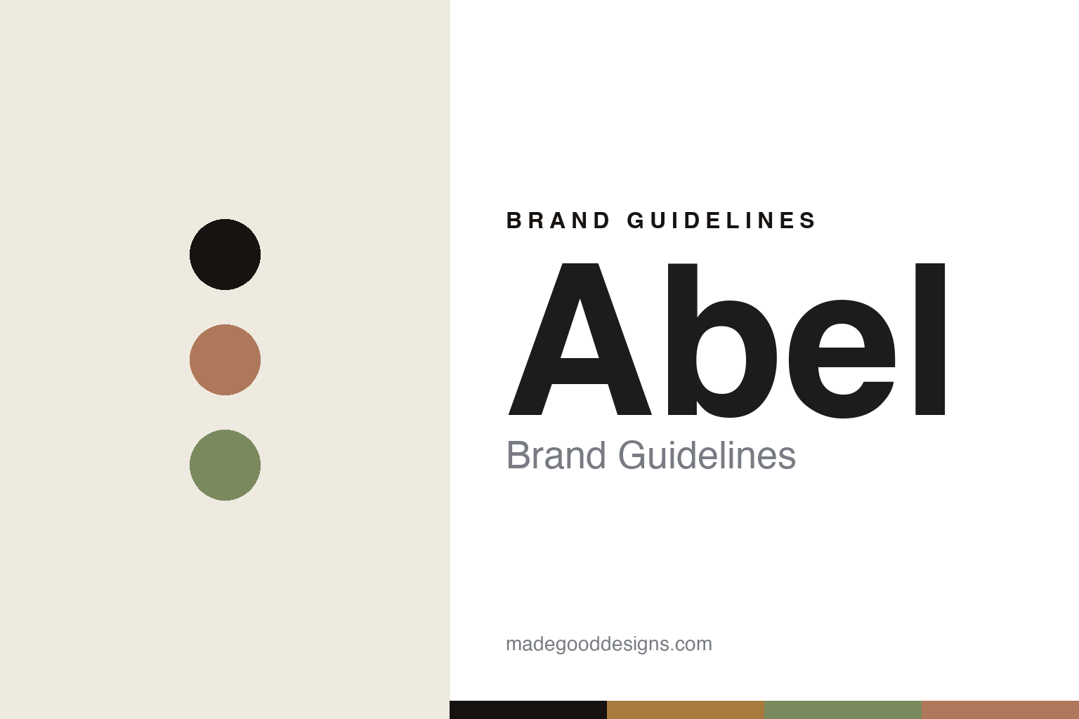 Abstract homage cover for Abel brand guidelines — colour discs and swatches, not an Abel asset
