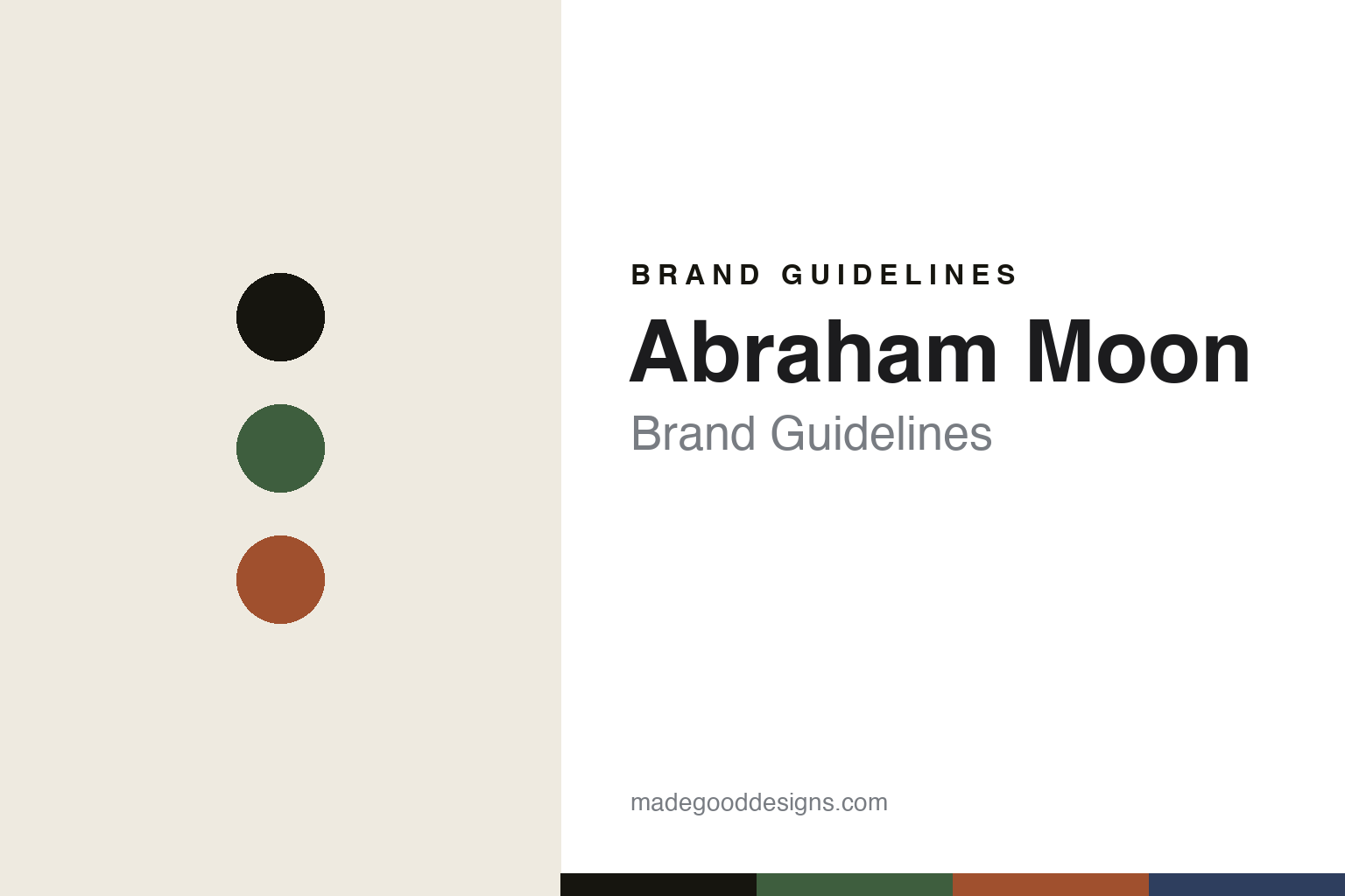 Abraham Moon brand guidelines cover — lovat-and-russet palette with abstract weave-texture homage (not the Abraham Moon tweeds)
