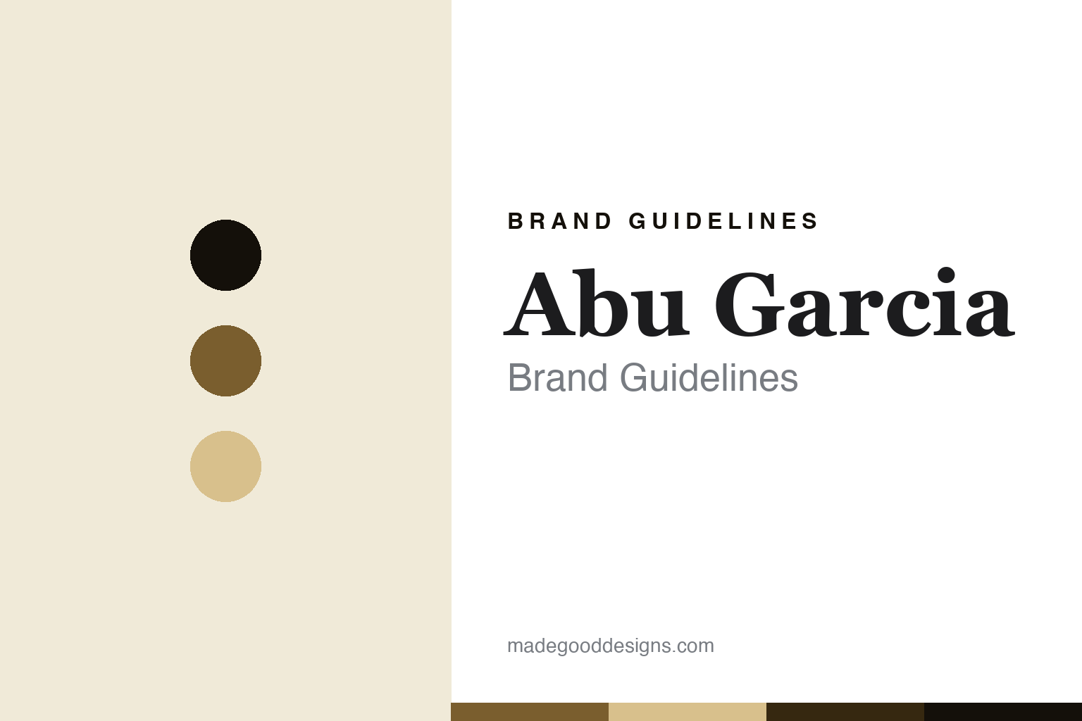 Abu Garcia brand guidelines — abstract watchmaker-brass palette and heritage-serif cover homage (not affiliated)
