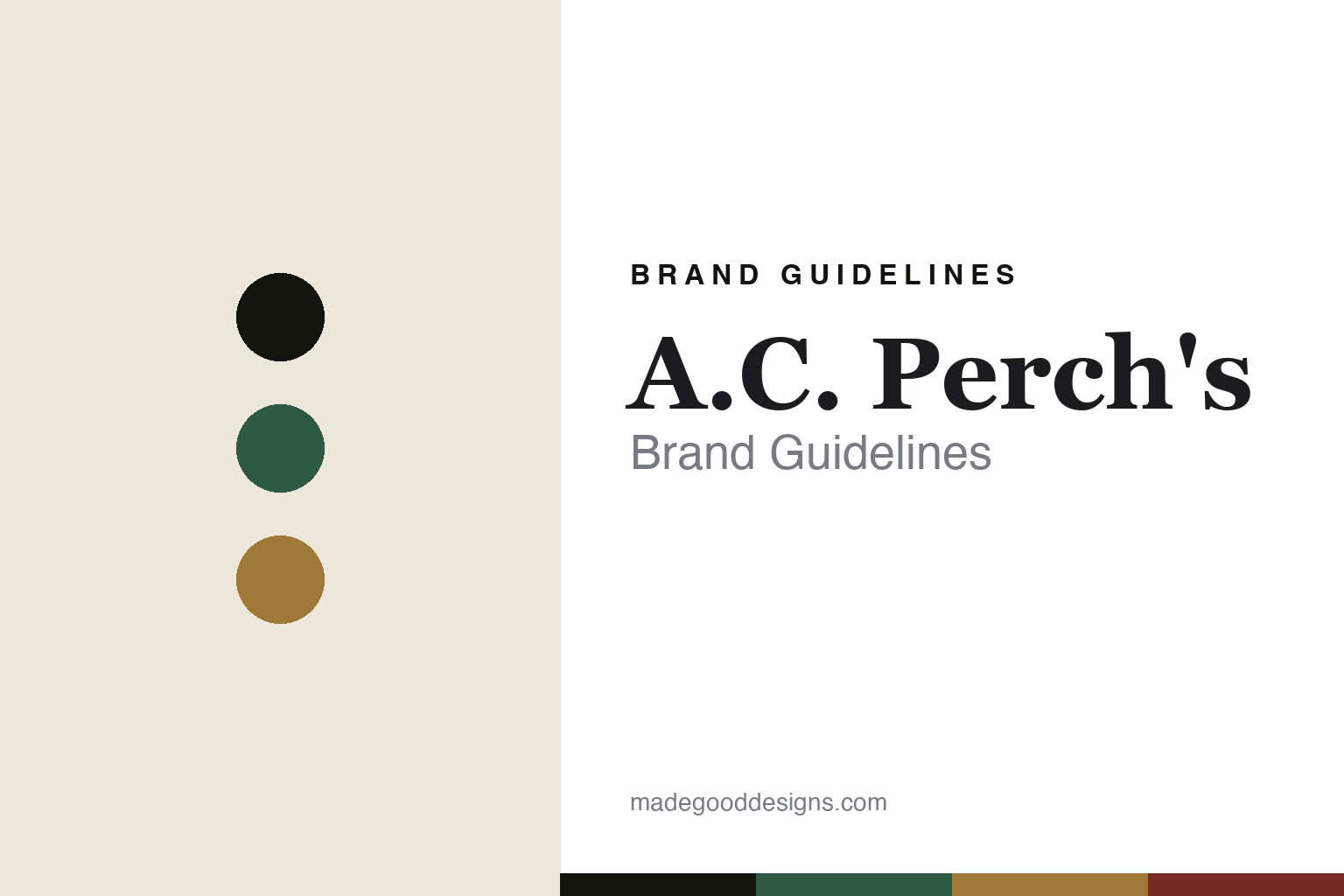 Abstract heritage-green-and-gold colour-disc homage to A.C. Perch's historic Copenhagen tea house identity (not the A.C. Perch's packaging)