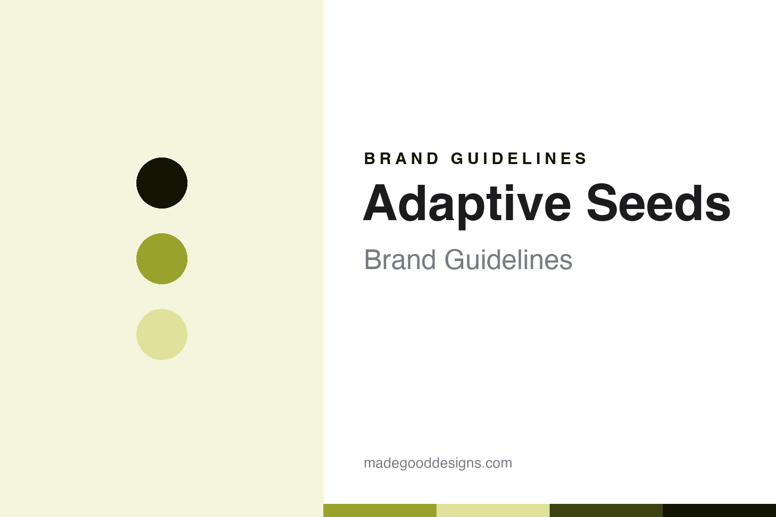 Adaptive Seeds brand guidelines - abstract landrace-chartreuse colour discs and seed-packet-paper texture, an unofficial design homage