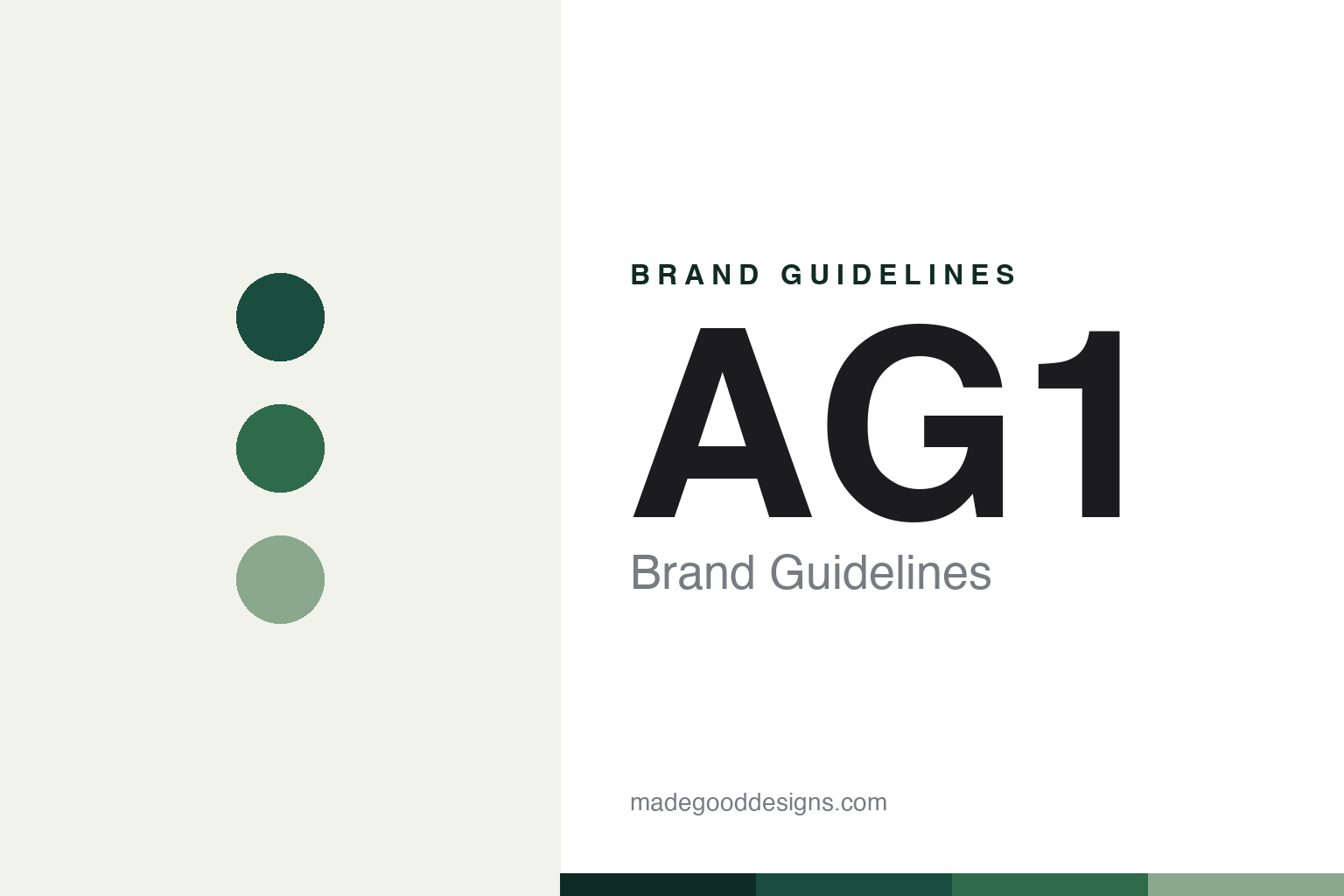 Abstract homage cover for AG1 brand guidelines — forest, pine and sage green discs