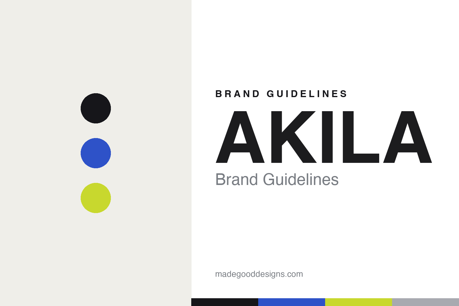 AKILA brand guidelines — abstract colour-disc homage (cobalt and acid), not the AKILA wordmark