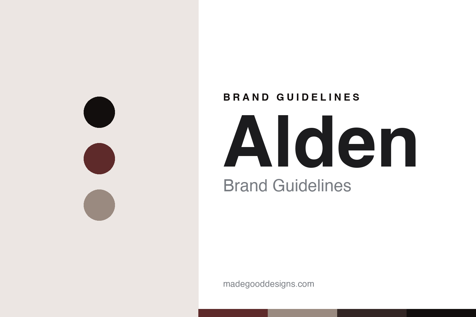 Abstract brand-guidelines cover for Alden — shell-cordovan colour discs and leather-texture swatches (original homage; not an Alden shoe, last or logo).