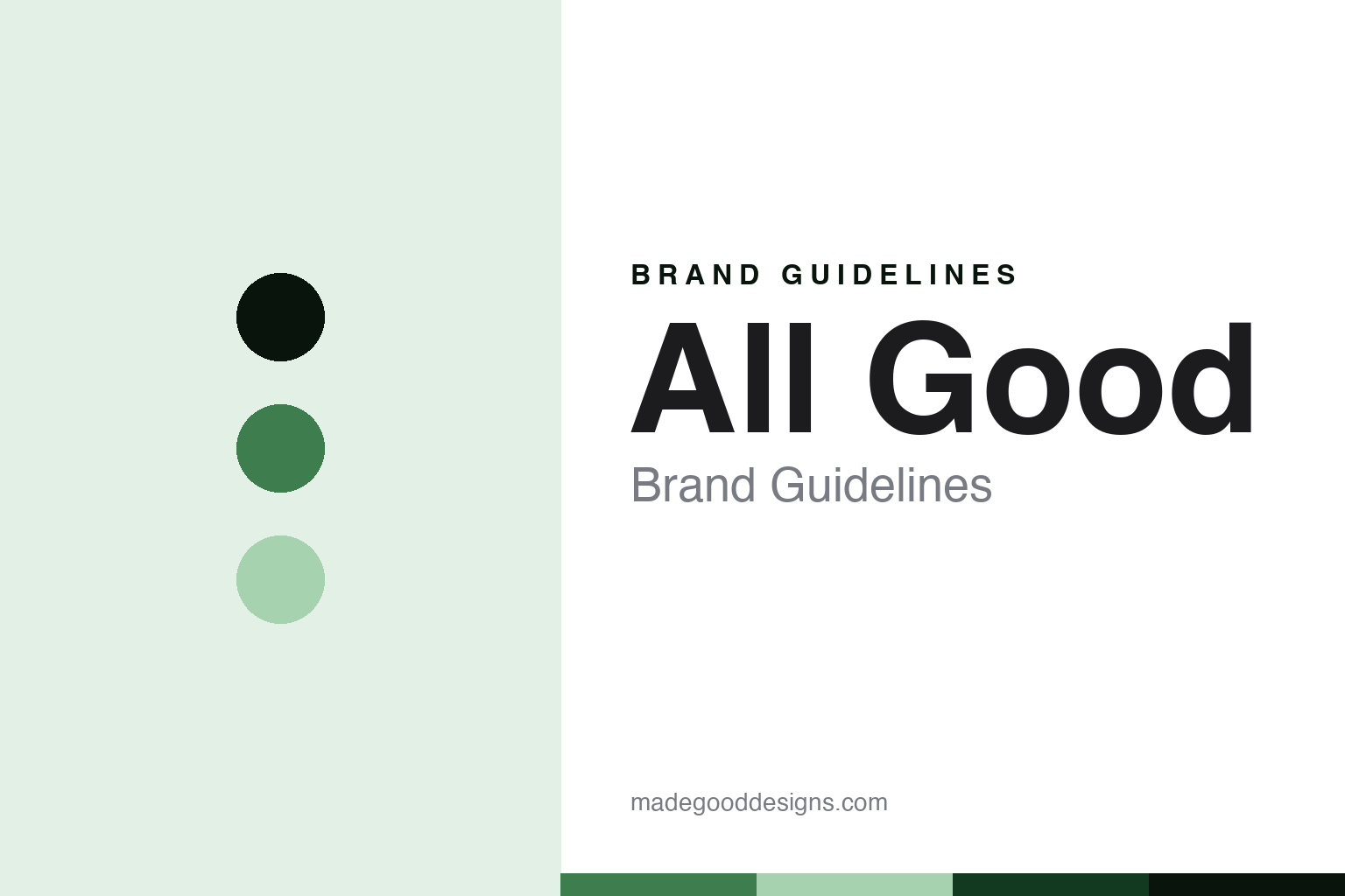 All Good brand guidelines abstract homage cover: herb-green colour discs and mineral sunscreen texture, not an official asset