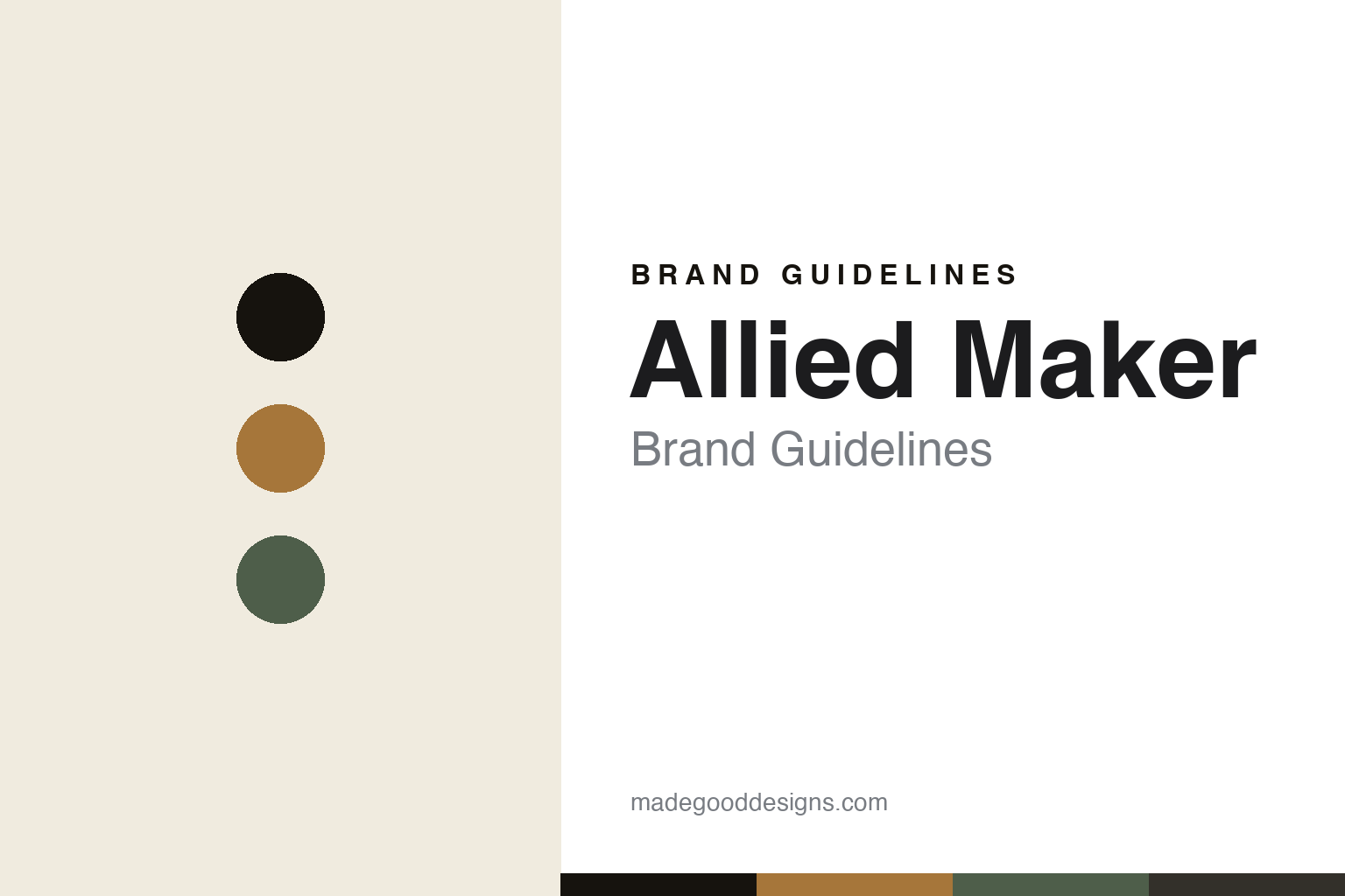 Allied Maker brand guidelines — abstract bronze-and-sage homage cover (colour discs and texture; not an Allied Maker asset)