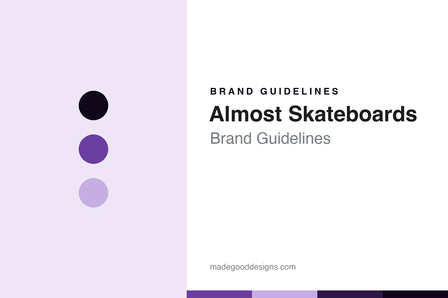 Almost Skateboards brand guidelines - abstract tech-violet colour discs and maple-veneer texture, an unofficial design homage