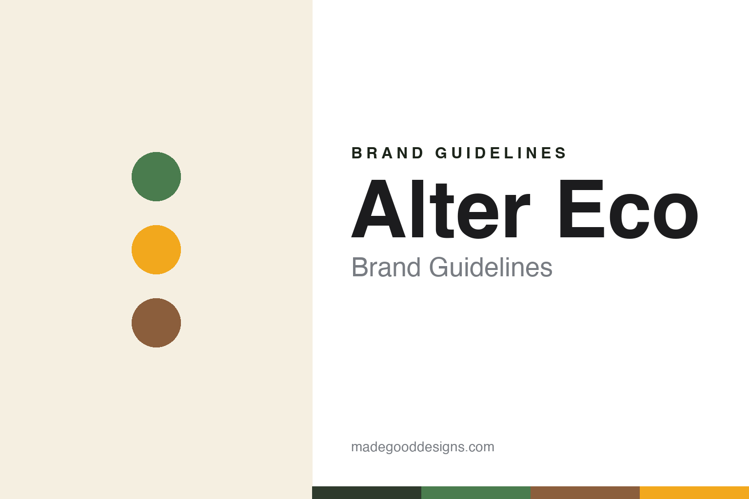Abstract homage to Alter Eco: clean eco green-and-cocoa discs and swatches (not an Alter Eco logo)
