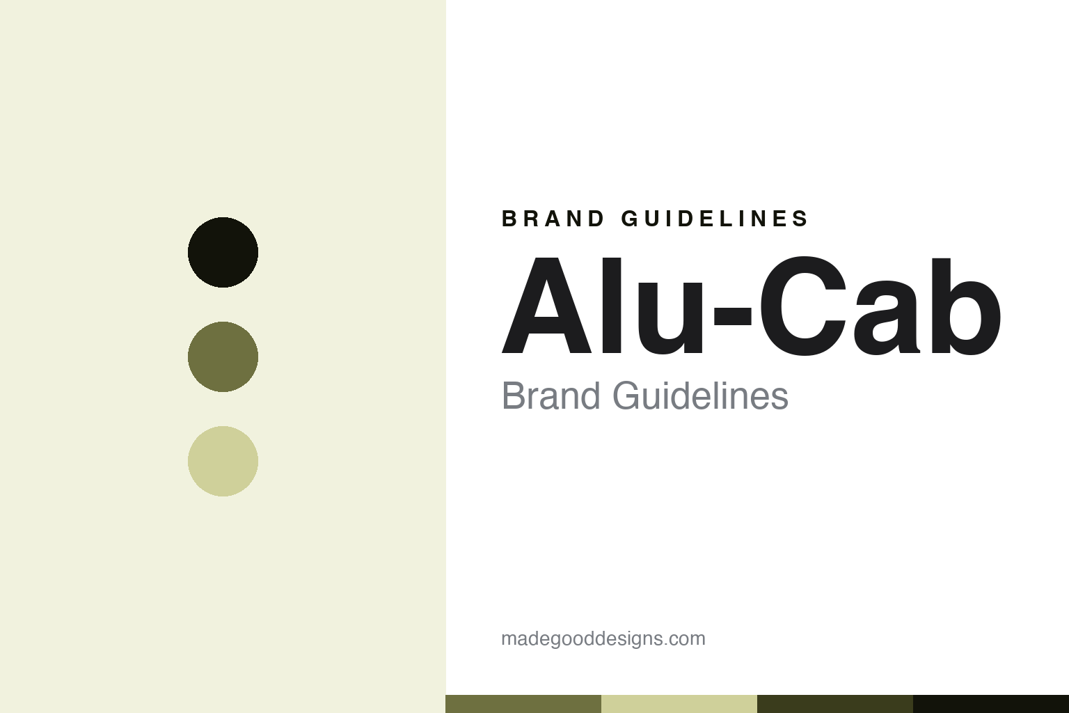 Alu-Cab brand guidelines cover - abstract olive colour discs and hardshell texture