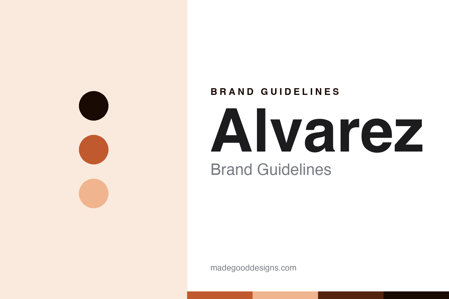 Alvarez brand guidelines cover, abstract colour discs and wood-grain texture in vermilion