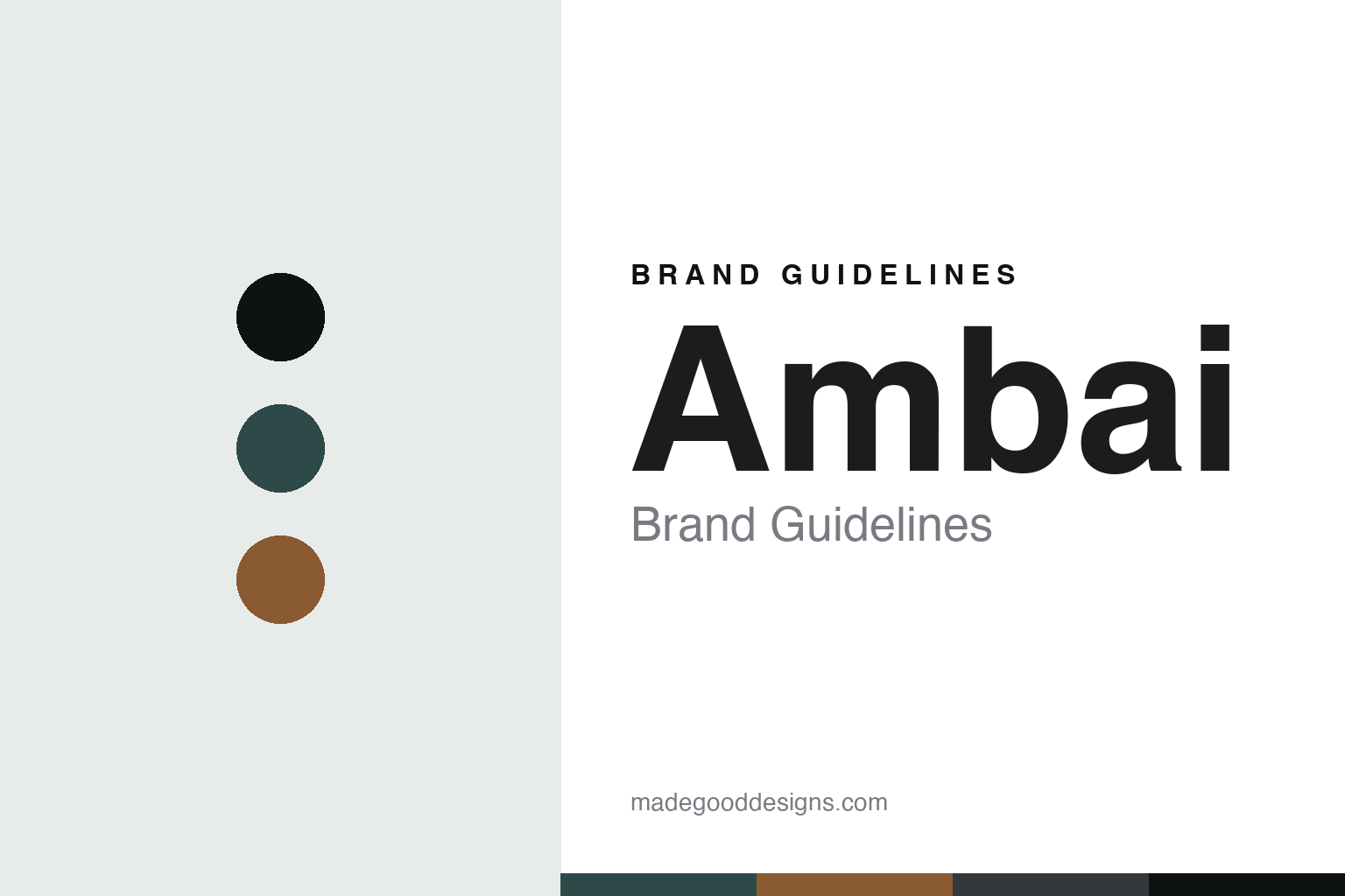 Abstract muted-teal and teak cover for an Ambai brand guidelines design article (colour discs, not a pan)