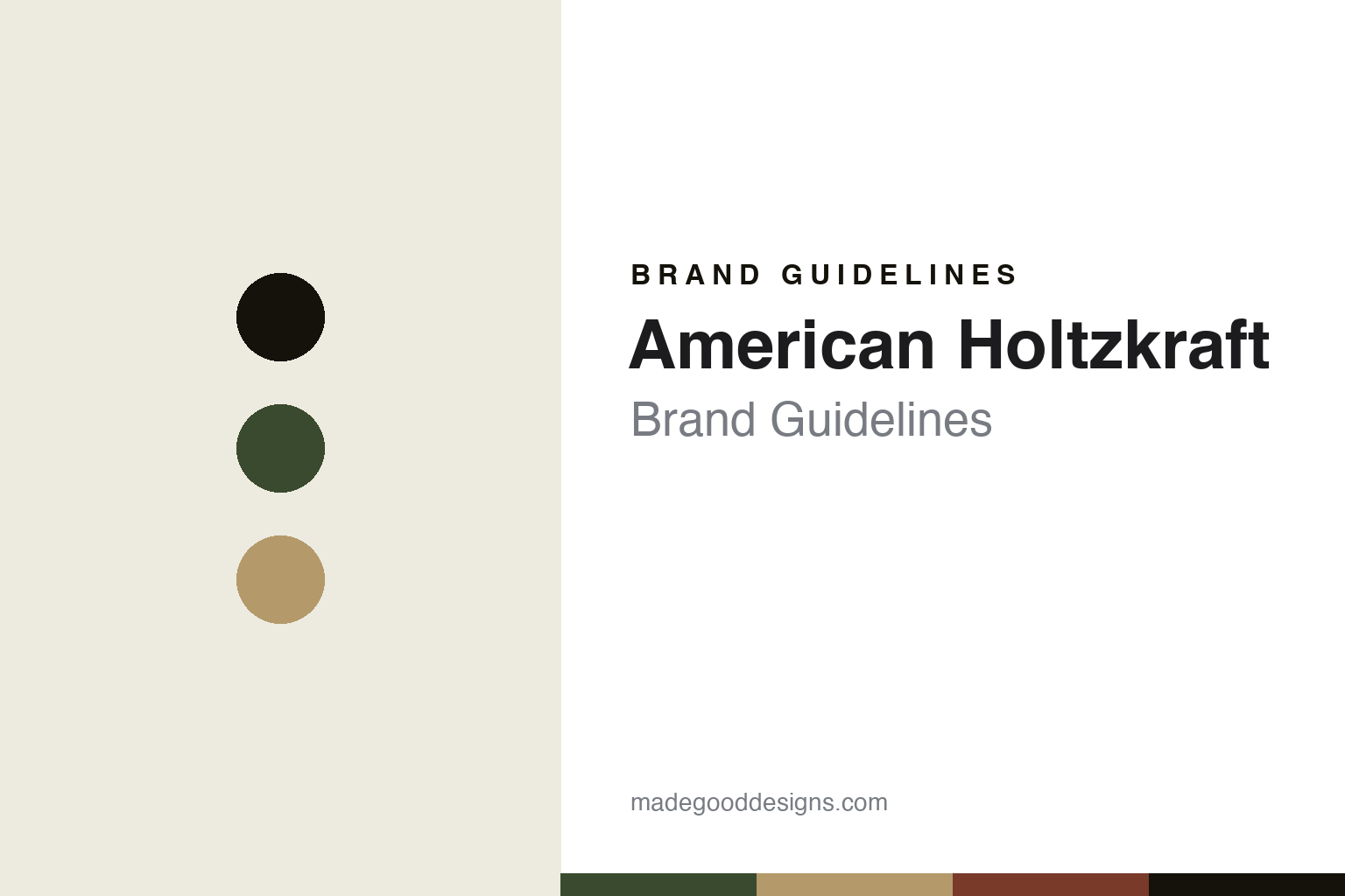 American Holtzkraft brand guidelines cover — abstract colour discs and wood-texture homage, not an umbrella or wordmark