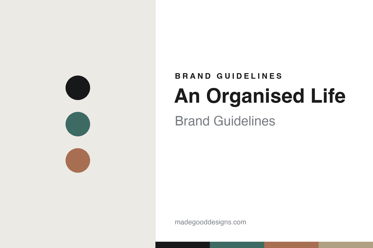 An Organised Life brand guidelines — abstract colour-disc homage cover