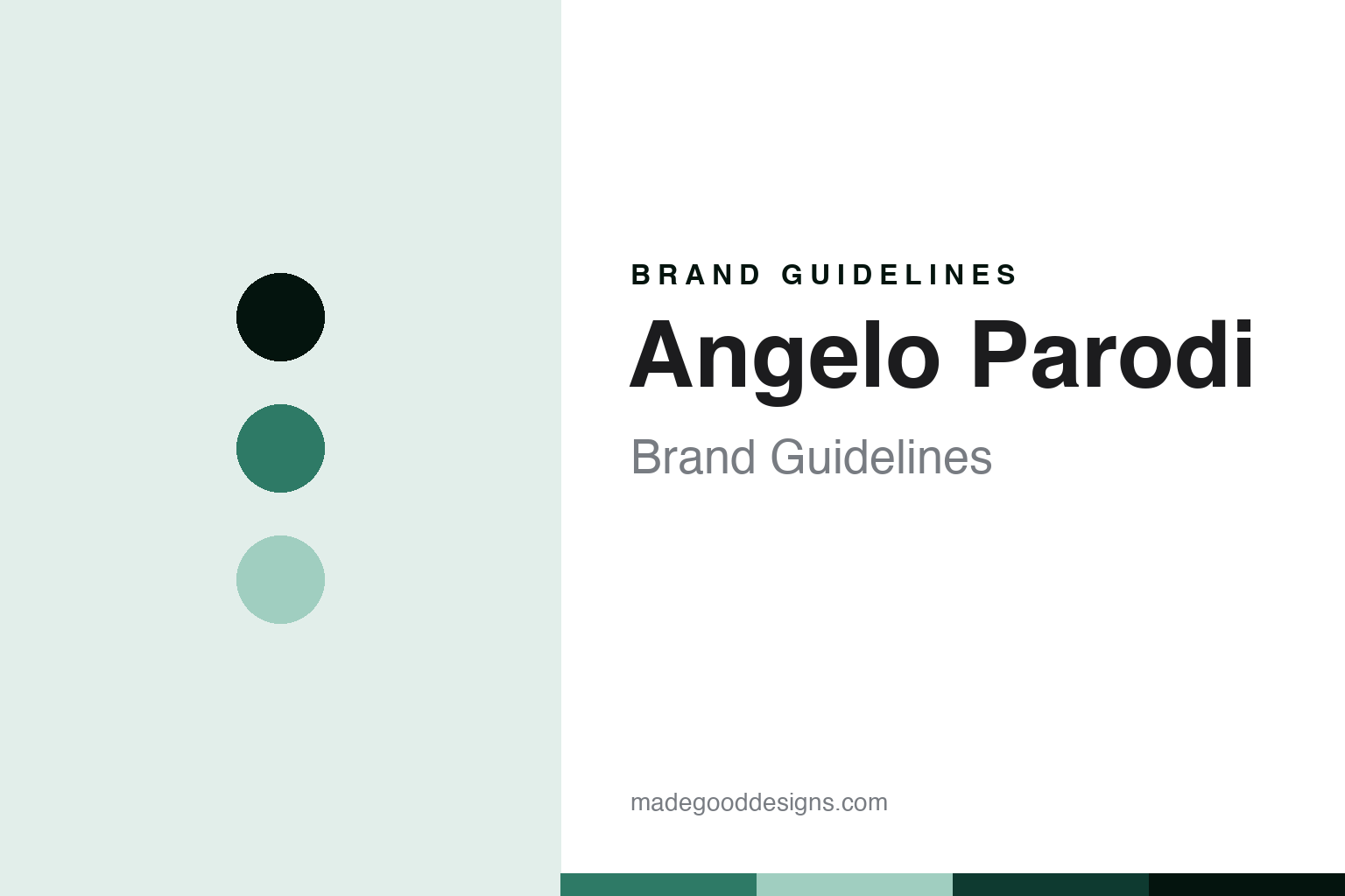 Angelo Parodi brand guidelines — abstract Ligurian-teal colour discs homage (not an Angelo Parodi product or logo)