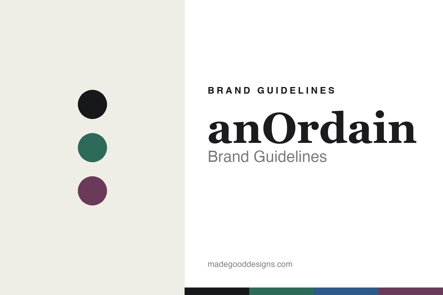 anOrdain brand guidelines — abstract colour-disc homage (enamel green and plum), not the anOrdain dials