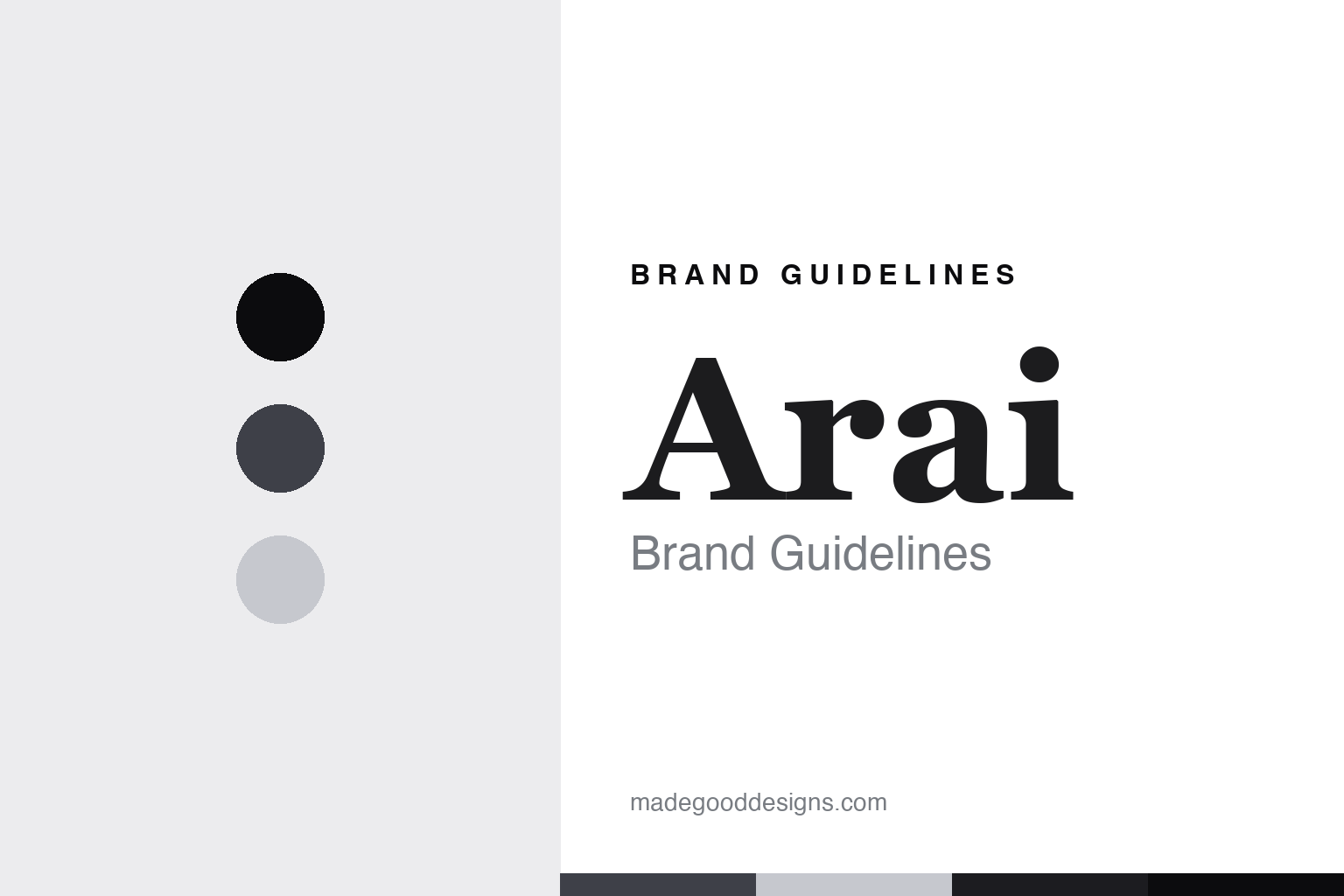 Abstract brand guidelines cover for Arai, carbon grey colour discs with a carbon and shell texture, an original homage with no helmet or logo.