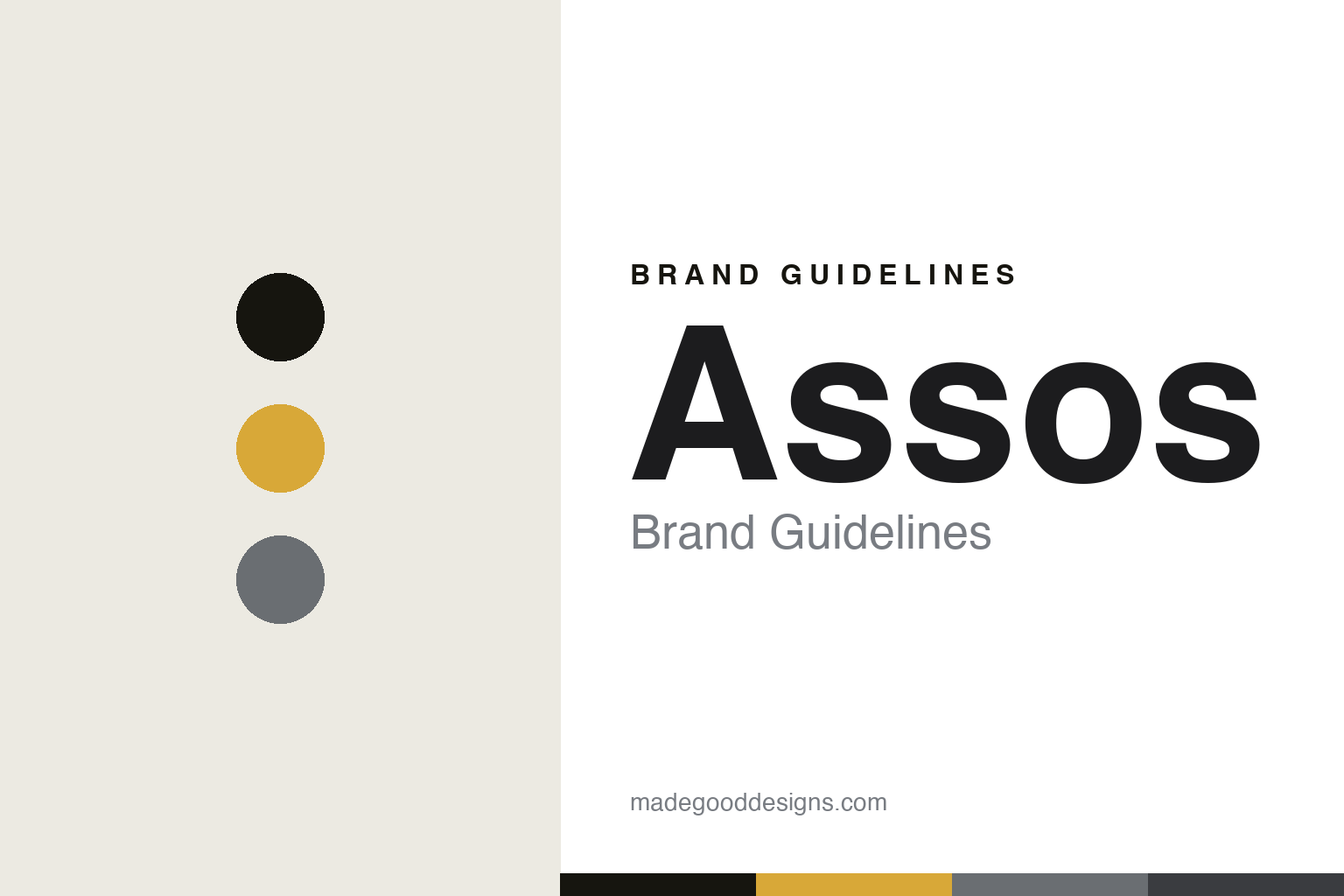 Assos brand guidelines cover — abstract gold-on-black colour-disc homage (not the Assos logo)