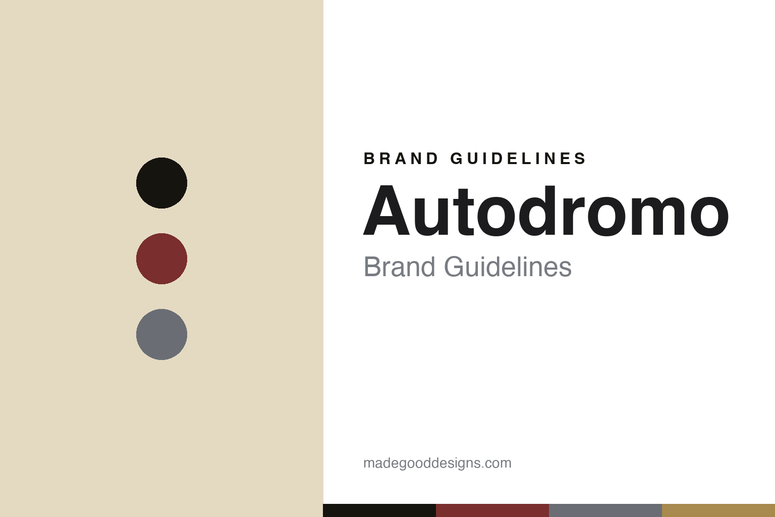 Autodromo brand guidelines — abstract colour-disc homage (oxblood and brass), not the Autodromo dials