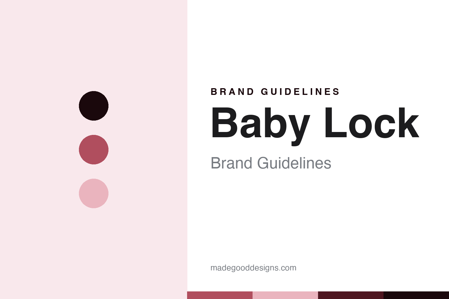 Abstract brand guidelines cover for Baby Lock, rose colour discs with a thread and overlock texture, an original homage with no machine or logo.