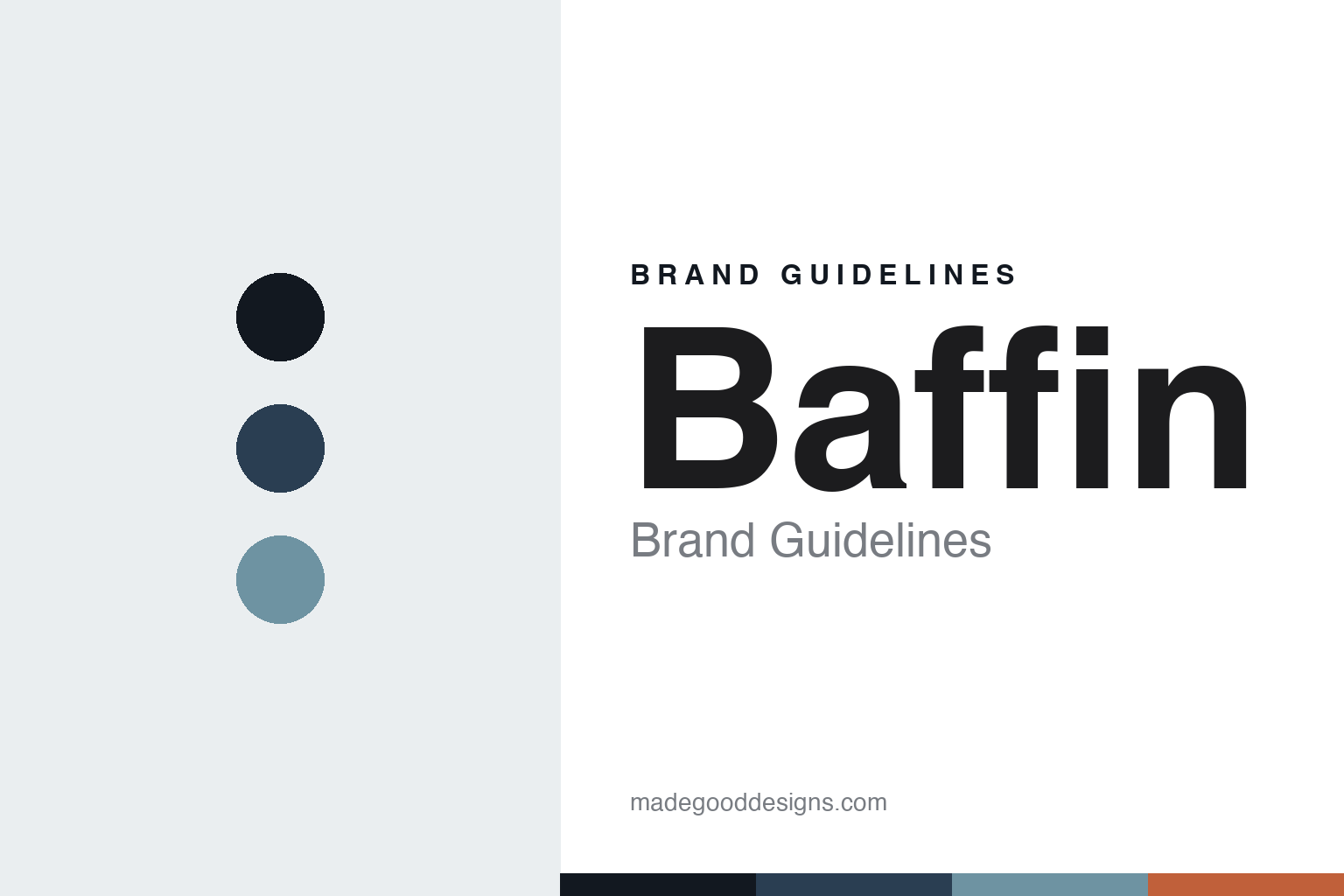 Baffin brand guidelines — abstract colour-disc homage cover (polar navy and glacier)