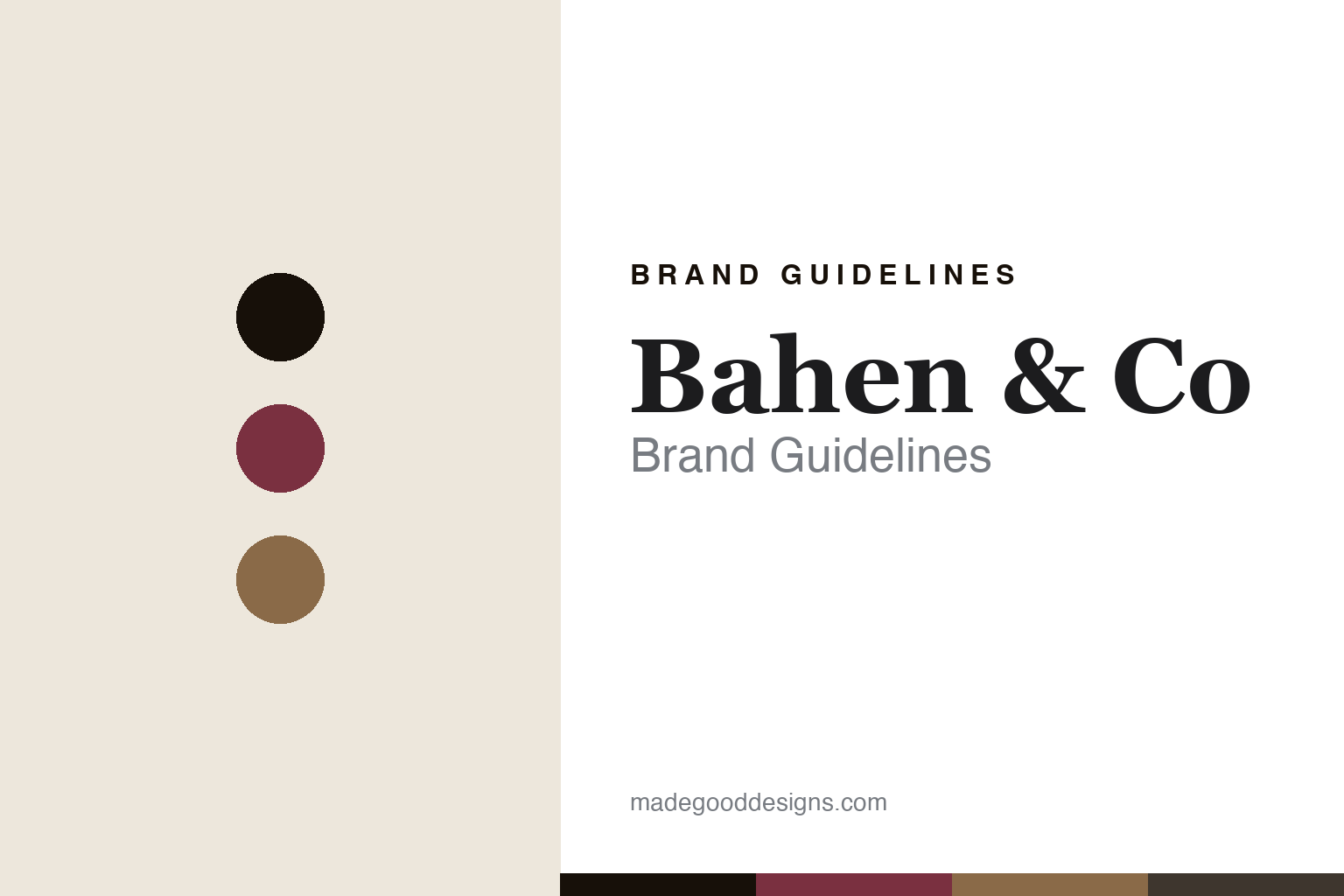 Abstract burgundy-and-kraft colour-disc homage to Bahen and Co's vintage-machinery chocolate identity (not the Bahen and Co packaging)