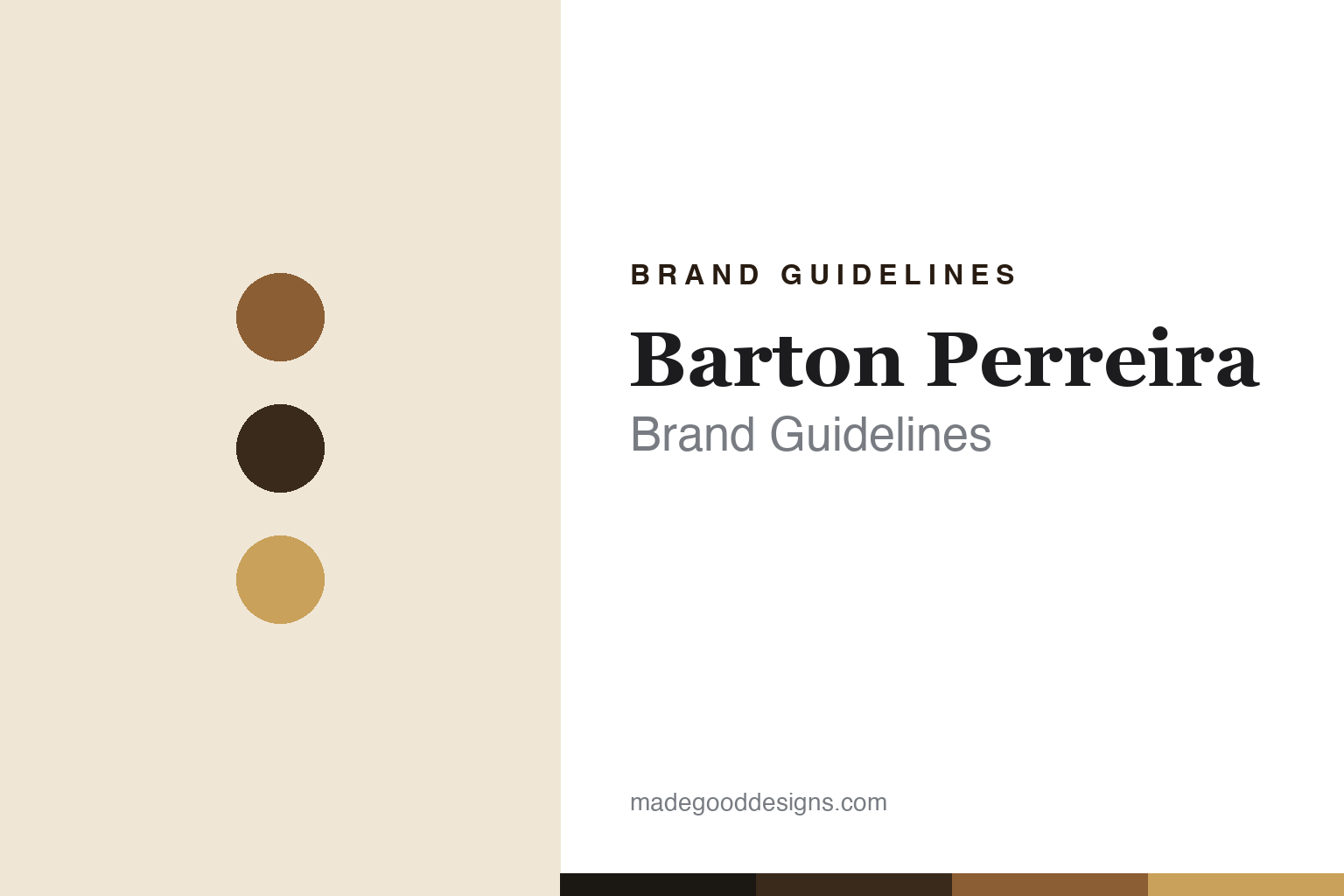 Barton Perreira brand guidelines — abstract homage cover (amber and brass palette; not a Barton Perreira asset)