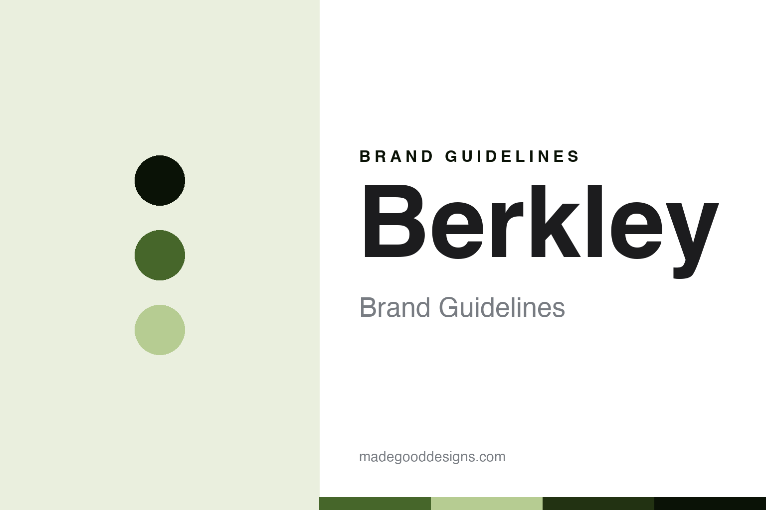 Berkley brand guidelines — abstract leaf-green palette and tackle-sans cover homage (not affiliated)
