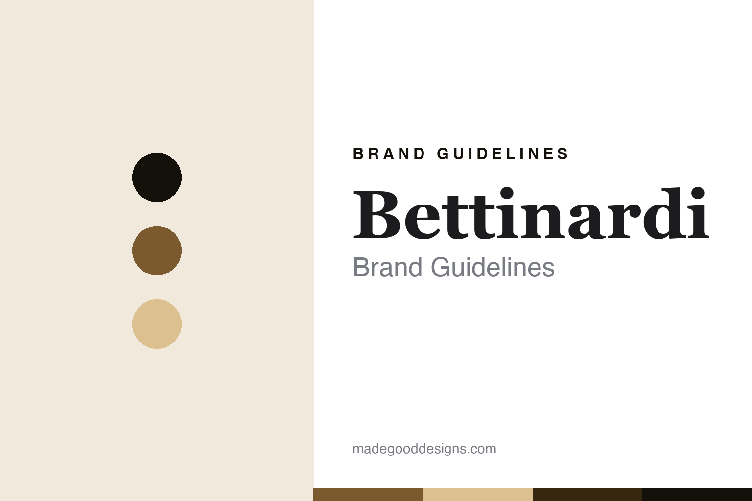 Bettinardi brand guidelines — abstract homage cover in bronze and brass, craft-serif register
