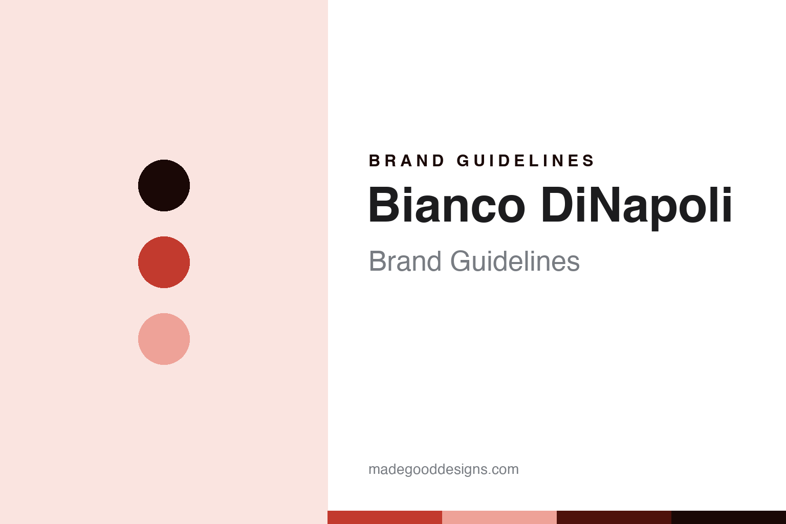 Bianco DiNapoli brand guidelines — abstract homage cover in tomato red and blush with a kitchen-sans register