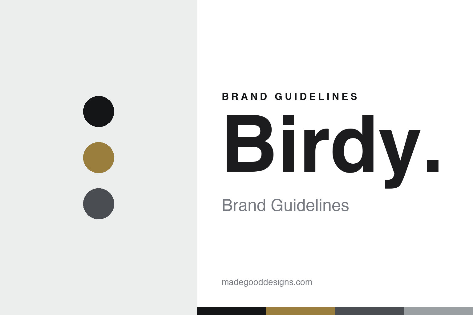 Birdy. brand guidelines — abstract gold-and-graphite colour-disc homage cover; no logo reproduced.